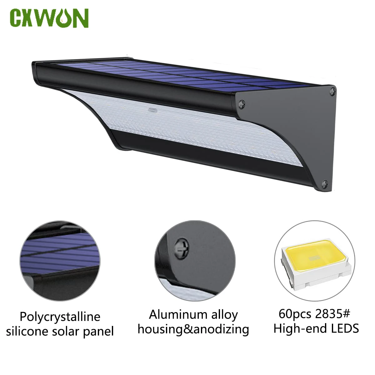 Waterproof Junction Box Solar - 60/48Led กลางแจ้งโคมไฟติดผนังพลังงานแสงอาทิตย์พลังงานแสงอาทิตย์ไฟ Motion Sensor โคมไฟติดผนังกันน้ําโลหะ 1100LM