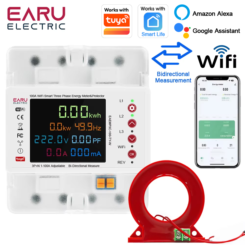 Ac Surge Protector - มิเตอร์วัดพลังงานไฟฟ้าแบบสองทิศทางอัจฉริยะ Tuya WiFi สามเฟส EARU พร้อมรีเลย์ป้องกันกระแสไฟฟ้ารั่ว