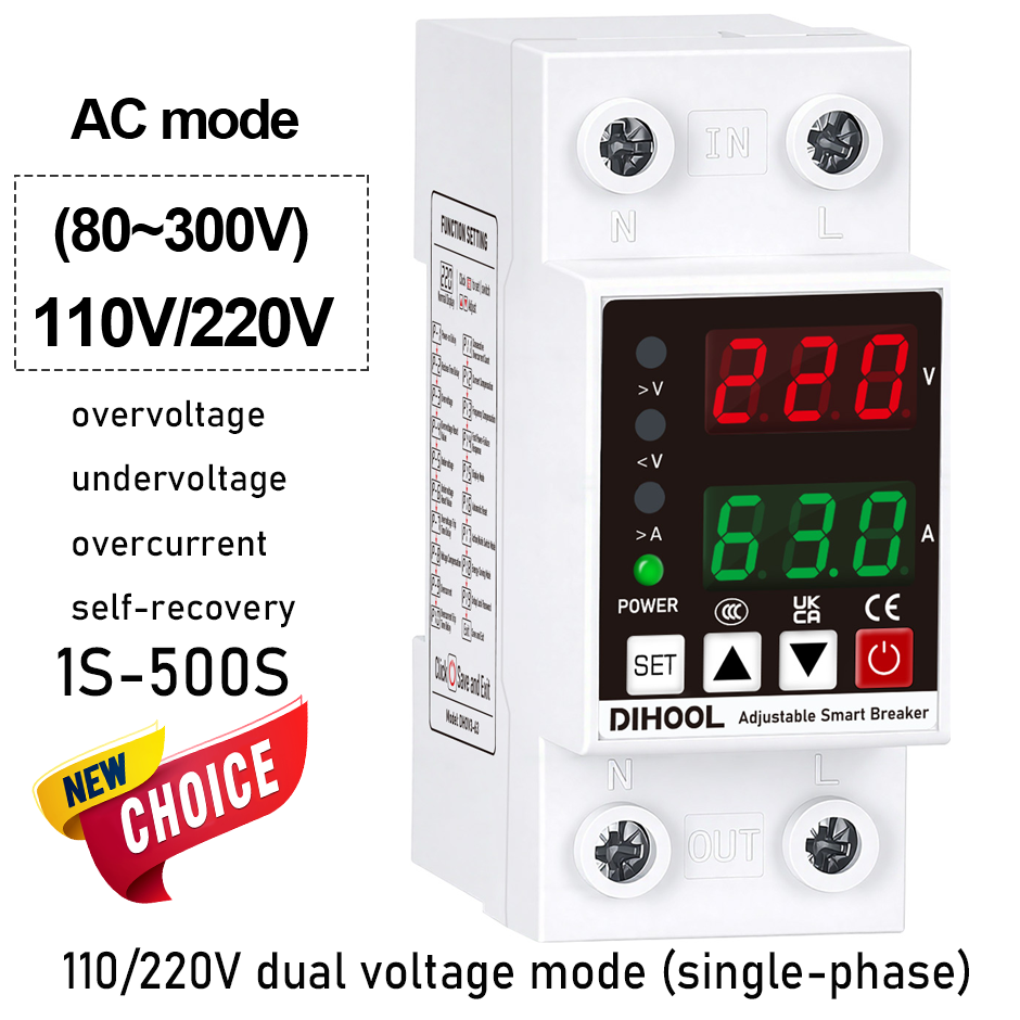 Ac Surge Protector - อุปกรณ์ป้องกันไฟกระชากปรับแรงดันและกระแสได้ 110/220V 80-300V ใช้ได้กับไฟฟ้ากระแสสลับและกระแสตรง แบบเฟสเดียว ป้องกัน