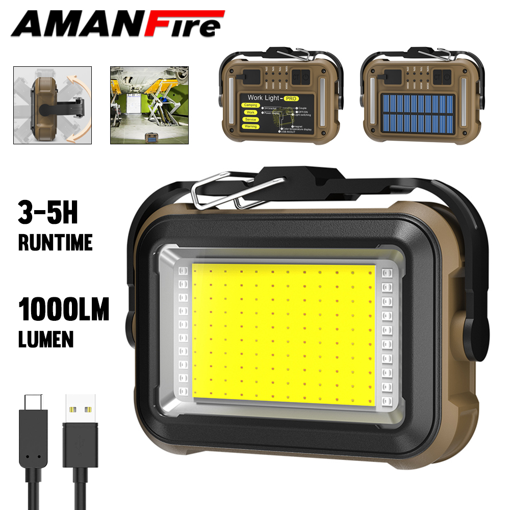 Renewable Energy Kits - อามานไฟร์ TZD-03 ไฟทำงาน 1000LM พลังงานแสงอาทิตย์แสงพาวเวอร์แบงค์โคมไฟที่มีประสิทธิภาพแม่เหล็กทำงานพร้อมที่จับและตะขอ